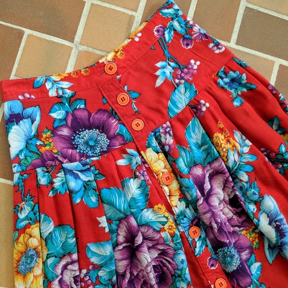 Vintage David N. Floral Button Down Pleated Skirt - Picture 2 of 4